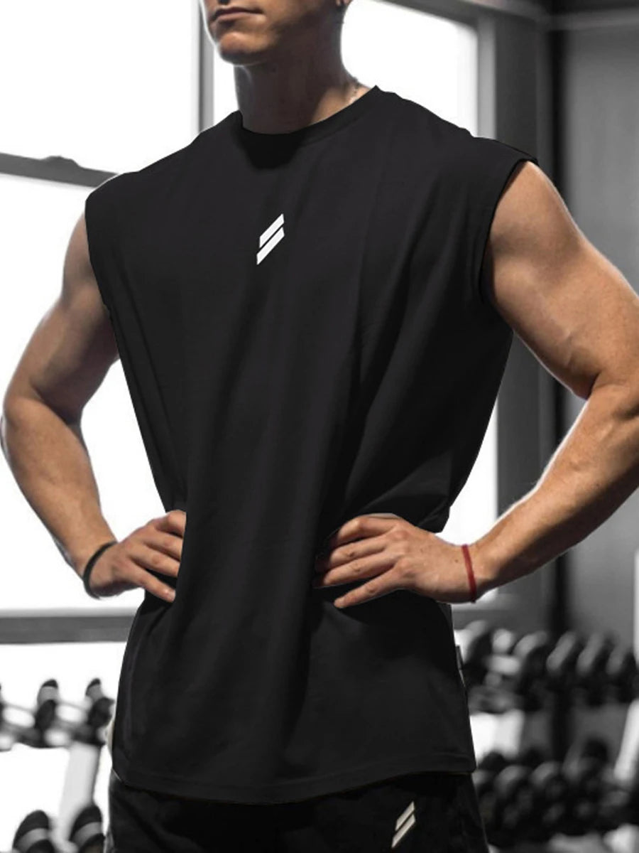 Men's Loose Tank Tops Casual Printed Sleeveless Muscle T-Shirt Workout Training Fitness Sleeveless Gym Tops Streetwear
